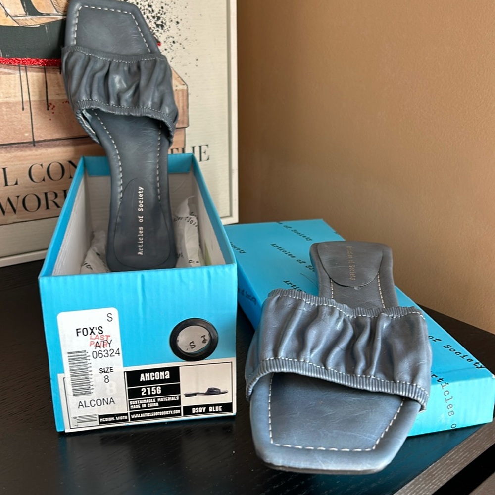 Articles Of Society Blue Ruched Slide Sandals